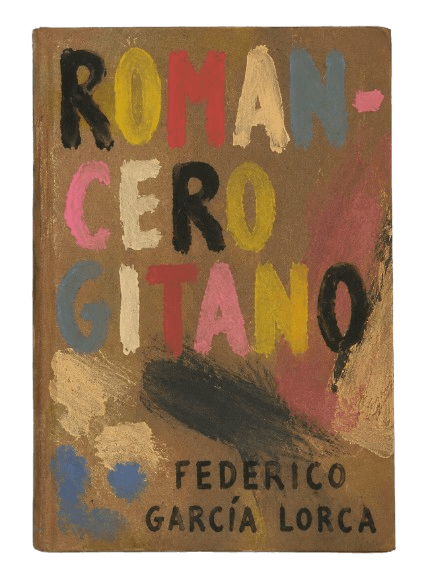 Cubierta de cartón reciclado de la edición Carmela Cartonera del Romancero gitano de García Lorca, encuadernada a mano.